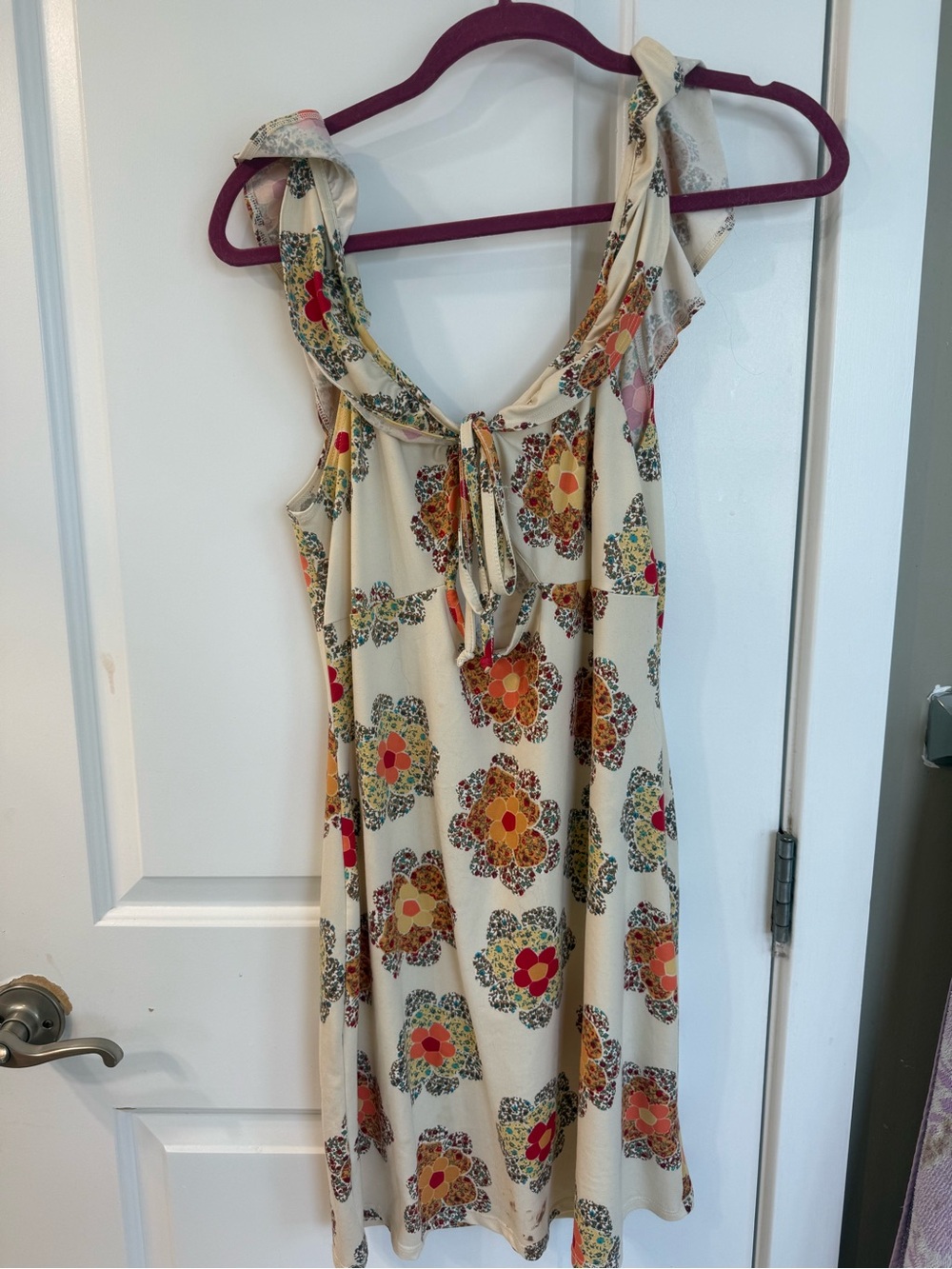 EARTHBOUND Cream Midi Dress with Multicolor Floral Motif